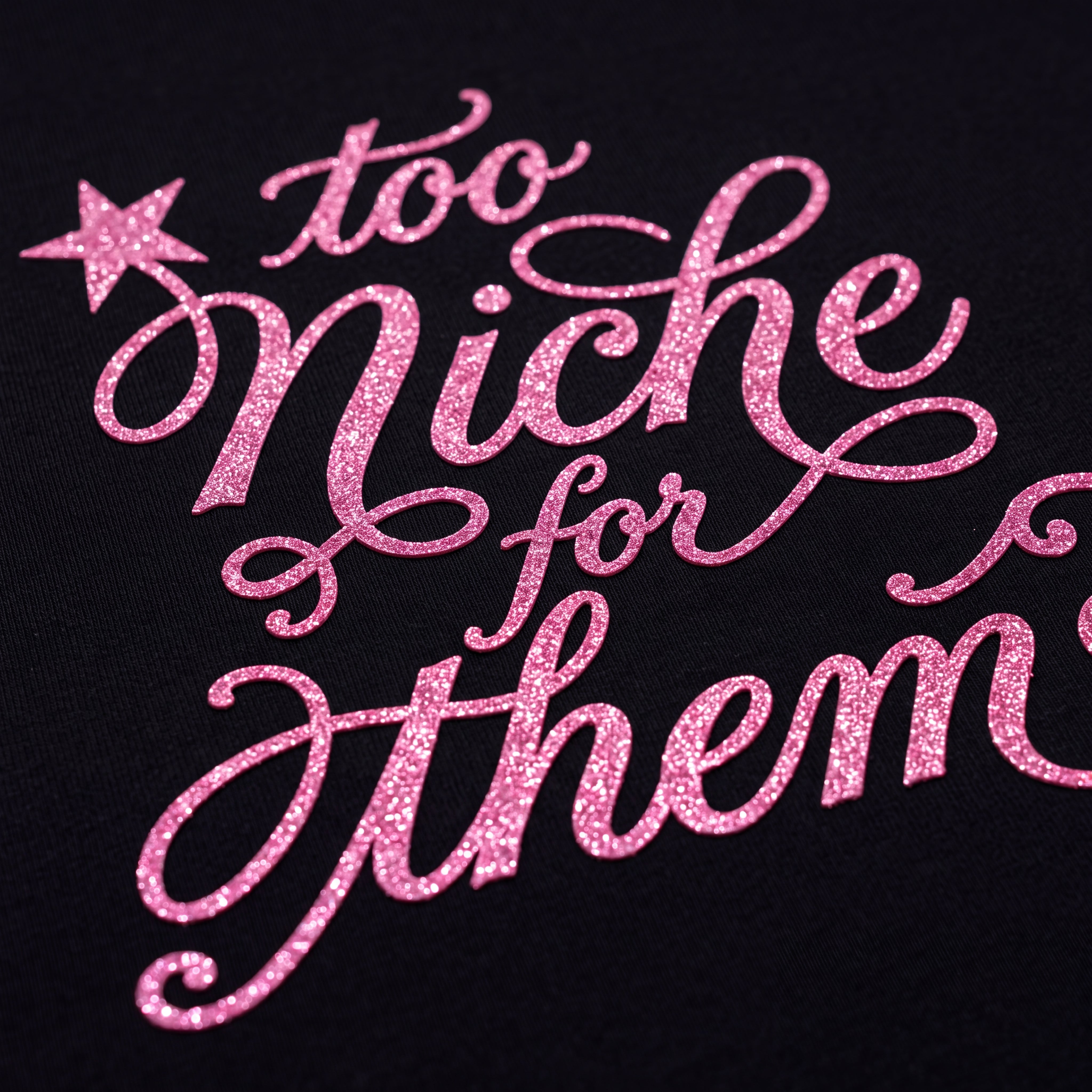too niche for them glitter boxy t-shirt